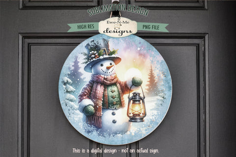 Rustic Snowman with Lantern | Round Sublimation Design PNG Sublimation Ewe-N-Me Designs 