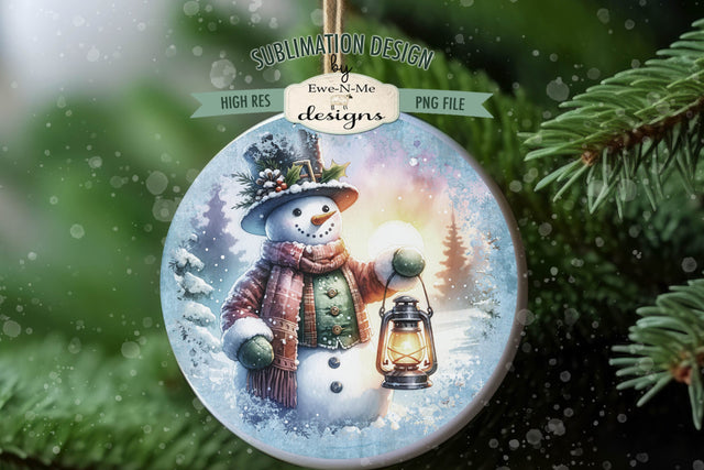 Rustic Snowman with Lantern | Round Sublimation Design PNG Sublimation Ewe-N-Me Designs 