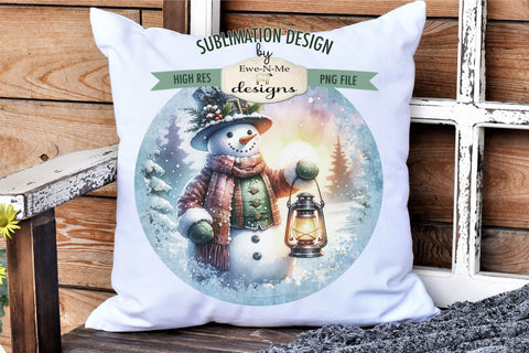 Rustic Snowman with Lantern | Round Sublimation Design PNG Sublimation Ewe-N-Me Designs 