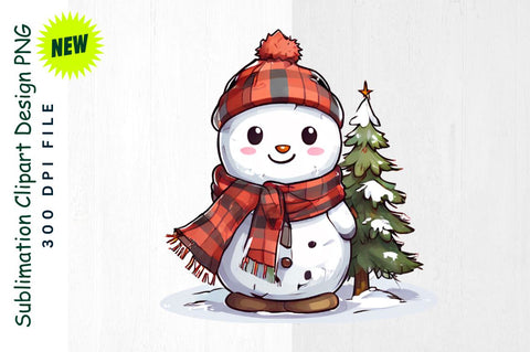Rustic Snowman with Pine Tree And Campfire Sublimation Clipart Sublimation Regulrcrative 