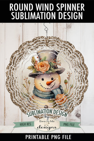 Rustic Snowman with Rose Wind Spinner Sublimation Design | Round Snowman Sublimation Design Sublimation Ewe-N-Me Designs 