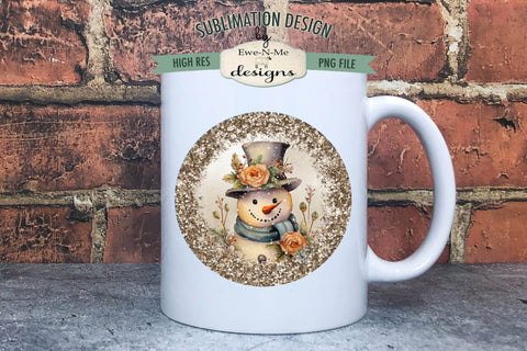 Rustic Snowman with Rose Wind Spinner Sublimation Design | Round Snowman Sublimation Design Sublimation Ewe-N-Me Designs 