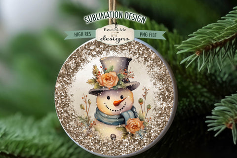 Rustic Snowman with Rose Wind Spinner Sublimation Design | Round Snowman Sublimation Design Sublimation Ewe-N-Me Designs 
