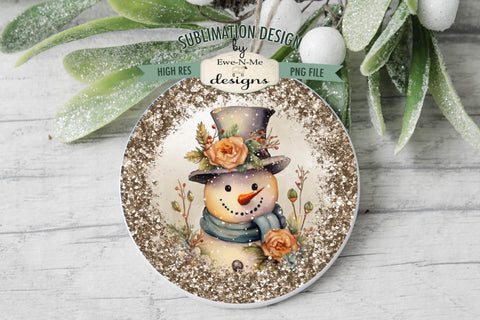 Rustic Snowman with Rose Wind Spinner Sublimation Design | Round Snowman Sublimation Design Sublimation Ewe-N-Me Designs 