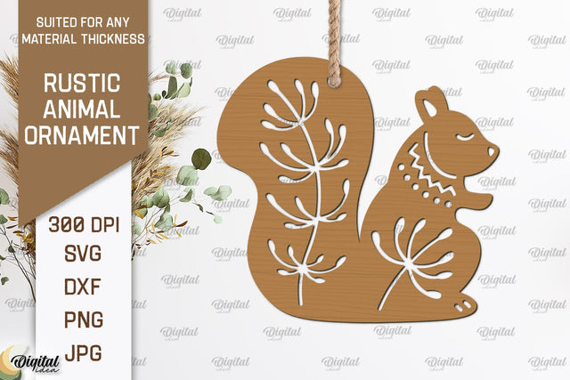 Rustic Squirrel Ornament Laser Cut. Animals SVG Design SVG Evgenyia Guschina 