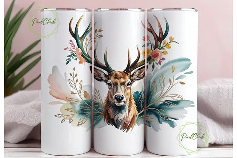 Rustic Stag Floral 20oz Tumbler Wrap Sublimation PixelChick 