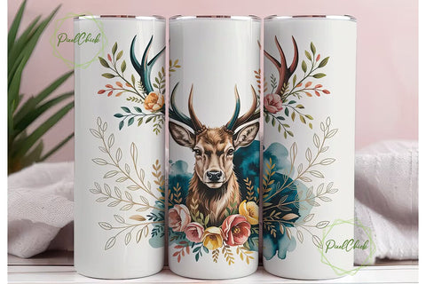 Rustic Stag Floral 20oz Tumbler Wrap Sublimation PixelChick 