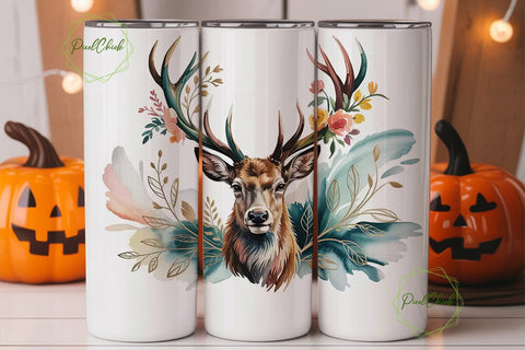 Rustic Stag Floral 20oz Tumbler Wrap Sublimation PixelChick 