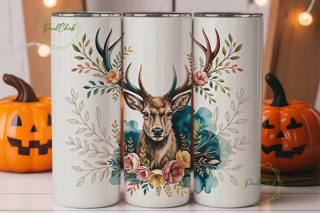 Rustic Stag Floral 20oz Tumbler Wrap Sublimation PixelChick 