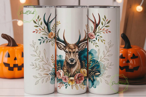 Rustic Stag Floral 20oz Tumbler Wrap Sublimation PixelChick 