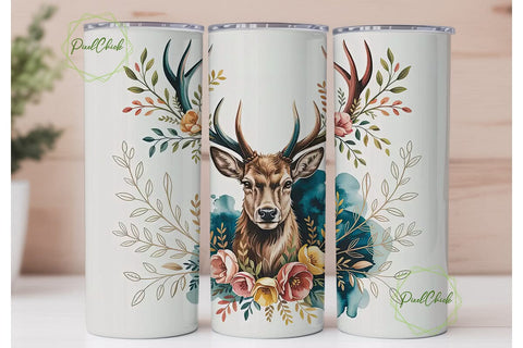Rustic Stag Floral 20oz Tumbler Wrap Sublimation PixelChick 