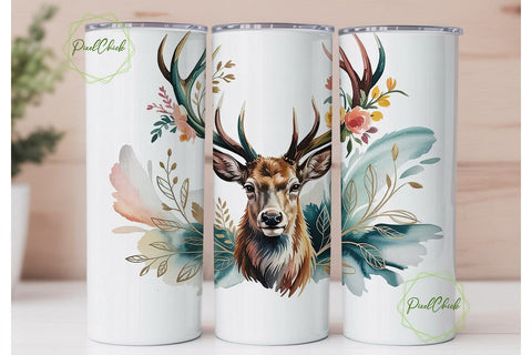 Rustic Stag Floral 20oz Tumbler Wrap Sublimation PixelChick 