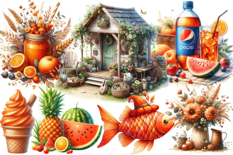 Rustic Summer Clipart PNG Graphics Sublimation designartist 