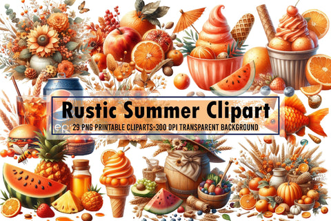 Rustic Summer Clipart PNG Graphics Sublimation designartist 