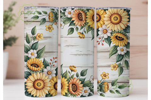 Rustic Sunflower 20oz Tumbler Wrap Sublimation PixelChick 
