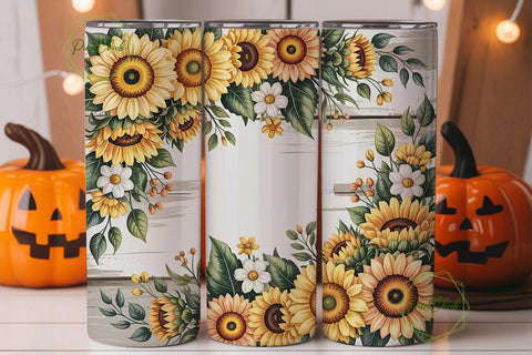 Rustic Sunflower 20oz Tumbler Wrap Sublimation PixelChick 