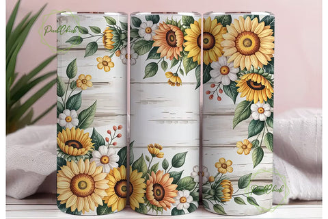 Rustic Sunflower 20oz Tumbler Wrap Sublimation PixelChick 