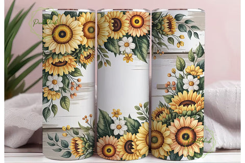 Rustic Sunflower 20oz Tumbler Wrap Sublimation PixelChick 