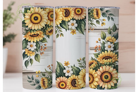 Rustic Sunflower 20oz Tumbler Wrap Sublimation PixelChick 