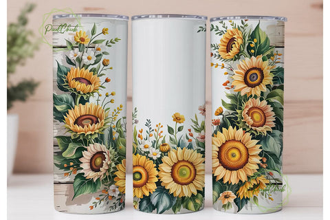 Rustic Sunflower 20oz Tumbler Wrap Sublimation PixelChick 