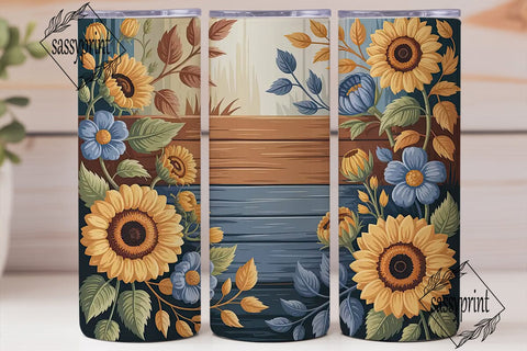 Rustic Sunflower & Blue Floral 20oz Sublimation sassyprint 