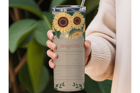 Rustic Sunflower Butterfly 20oz Tumbler Sublimation DesignSVG 