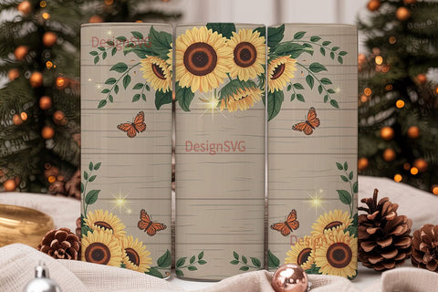 Rustic Sunflower Butterfly 20oz Tumbler Sublimation DesignSVG 