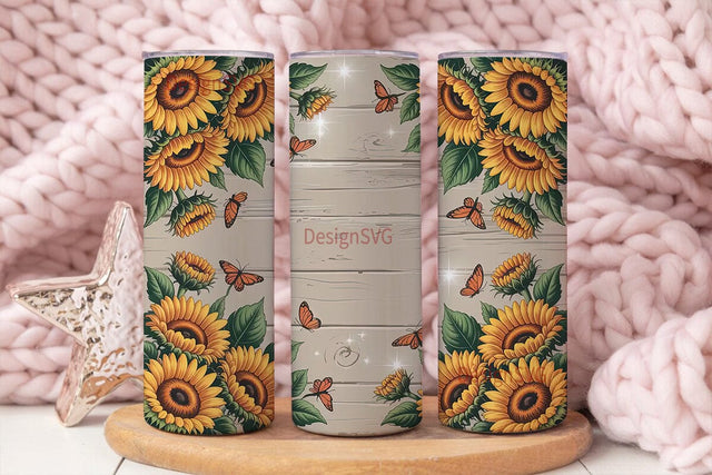 Rustic Sunflower Butterfly 20oz Tumbler Sublimation DesignSVG 