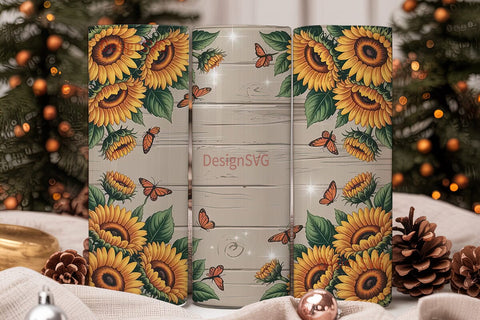 Rustic Sunflower Butterfly 20oz Tumbler Sublimation DesignSVG 