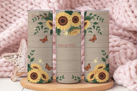 Rustic Sunflower Butterfly 20oz Tumbler Sublimation DesignSVG 