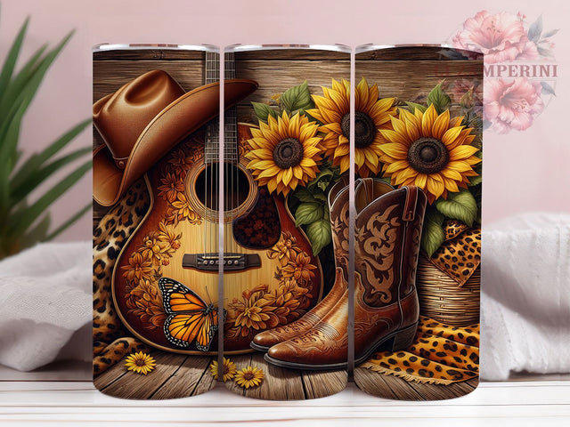 Rustic Sunflower Country Tumbler, Western Leopard Design, Sunflower Tumbler Wrap, Cowboy Sunflower Gift, Southern Charm Sublimation, Farmhouse Music Lover, Rustic Sunflower Tumbler Sublimation Li Zamperini 