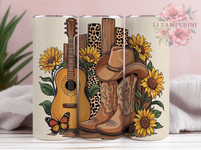 Rustic Sunflower Country Tumbler, Western Leopard Design, Sunflower Tumbler Wrap, Cowboy Sunflower Gift, Southern Charm Sublimation, Farmhouse Music Lover, Rustic Sunflower Tumbler Sublimation Li Zamperini 