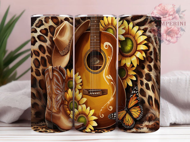 Rustic Sunflower Country Tumbler, Western Leopard Design, Sunflower Tumbler Wrap, Cowboy Sunflower Gift, Southern Charm Sublimation, Farmhouse Music Lover, Rustic Sunflower Tumbler Sublimation Li Zamperini 
