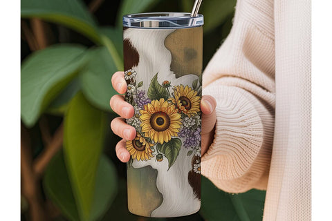 Rustic Sunflower Cowhide 20oz Tumbler Sublimation DesignSVG 