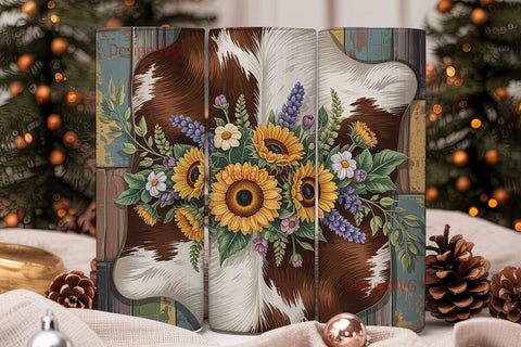 Rustic Sunflower Cowhide 20oz Tumbler Sublimation DesignSVG 