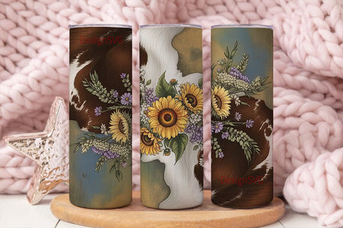 Rustic Sunflower Cowhide 20oz Tumbler Sublimation DesignSVG 