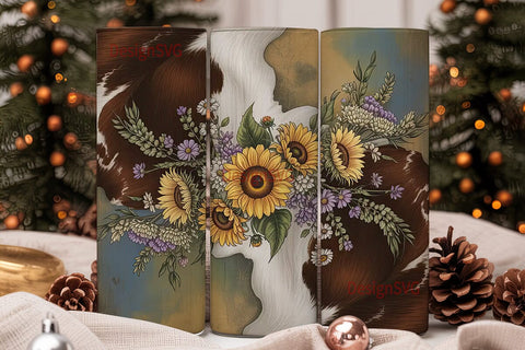 Rustic Sunflower Cowhide 20oz Tumbler Sublimation DesignSVG 