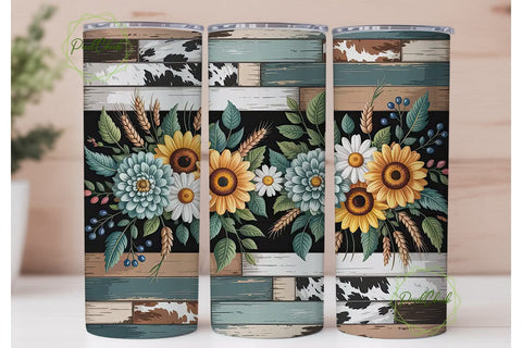 Rustic Sunflower Cowhide 20oz Tumbler Sublimation PixelChick 