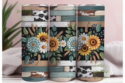 Rustic Sunflower Cowhide 20oz Tumbler Sublimation PixelChick 