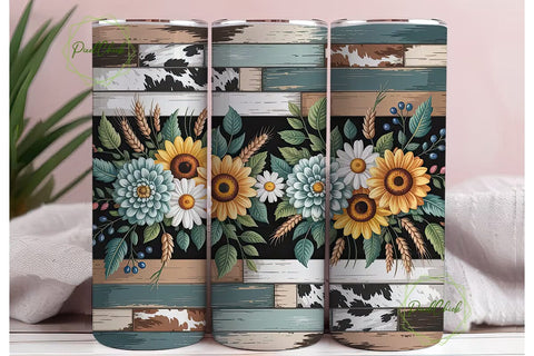Rustic Sunflower Cowhide 20oz Tumbler Sublimation PixelChick 