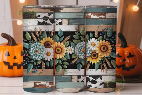 Rustic Sunflower Cowhide 20oz Tumbler Sublimation PixelChick 
