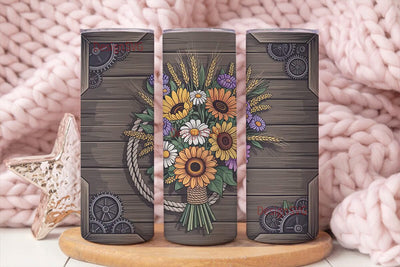 Rustic Sunflower & Daisy 20oz Tumbler Sublimation DesignSVG 