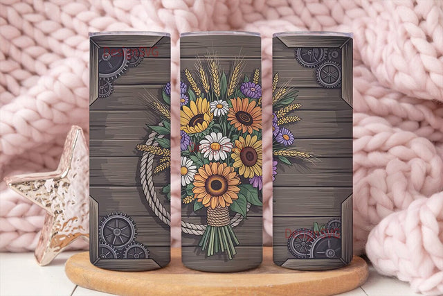 Rustic Sunflower & Daisy 20oz Tumbler Sublimation DesignSVG 