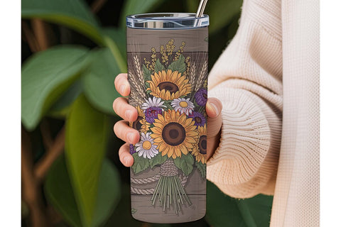Rustic Sunflower & Daisy 20oz Tumbler Sublimation DesignSVG 