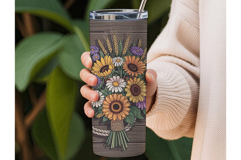 Rustic Sunflower & Daisy 20oz Tumbler Sublimation DesignSVG 