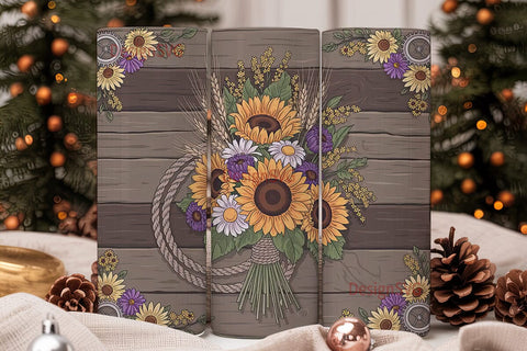 Rustic Sunflower & Daisy 20oz Tumbler Sublimation DesignSVG 