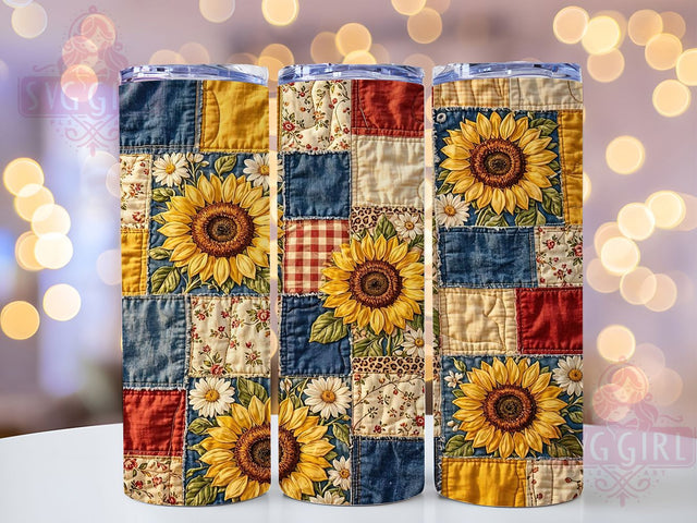 Rustic Sunflower Denim Patchwork 20oz Tumbler, Sunflower Design, Denim Patchwork, Rustic Theme, Sublimation Wrap, 20oz Tumbler, Country Aesthetic, Vintage Charm Sublimation SvggirlplusArt 