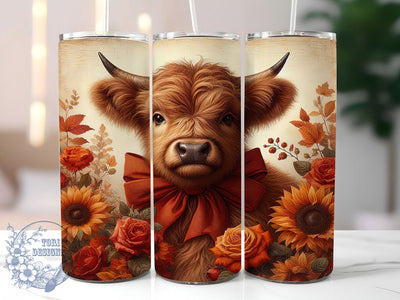 Rustic Sunflower Highland Cow Tumbler, Sunflower Wrap, Fall Plaid, Sublimation Art, 20oz Tumbler, Farmhouse Style, Rustic Theme Sublimation ToriDesigns 