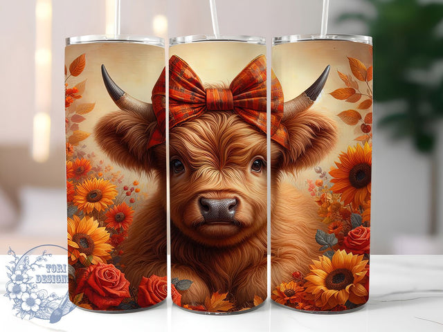 Rustic Sunflower Highland Cow Tumbler, Sunflower Wrap, Fall Plaid, Sublimation Art, 20oz Tumbler, Farmhouse Style, Rustic Theme Sublimation ToriDesigns 