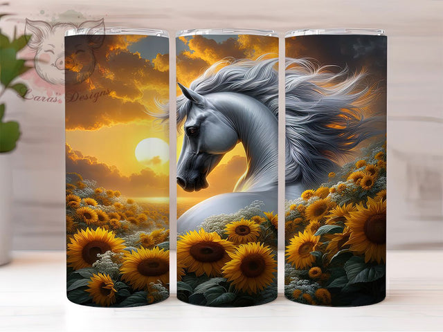 Rustic Sunflower Horse Tumbler, Sunflower Tumbler Design, 20Oz Skinny Tumbler, Rustic Floral Sublimation, Country Horse Wrap, Western Farm Tumbler, Nature-Inspired Design Sublimation Lara' s Designs 